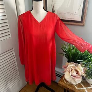 TASH SOPHIE Womens Dress Red Chiffon Shift Balloon Sleeve Cut Out Cocktail SMALL